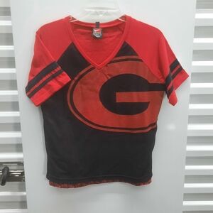 Vintage Nike Team Women Sz L V-Neck Shirt Georgia Bulldogs UGA Mesh Overlay Y2K